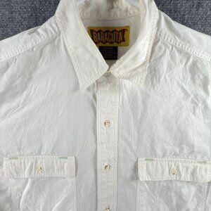 Baracuta Long Sleeve White Button Up Shirt Men Cotton Medium Double Pocket Adult